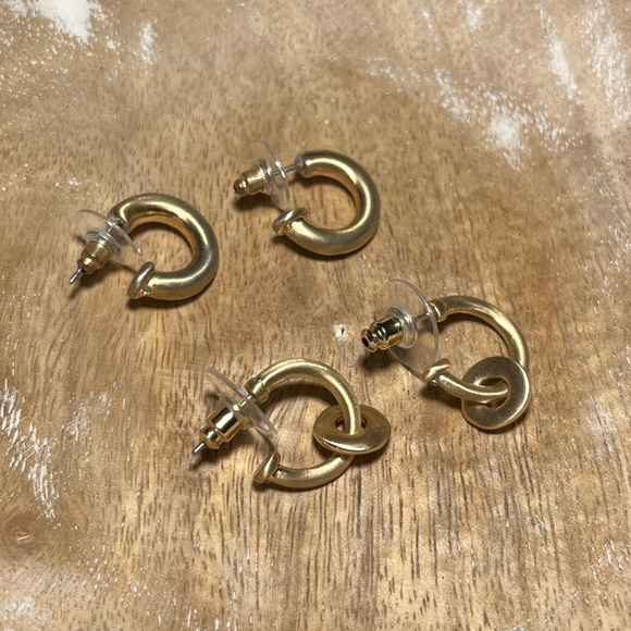 Gold Tone Half Hoop Earrings - Picture 4 of 11
